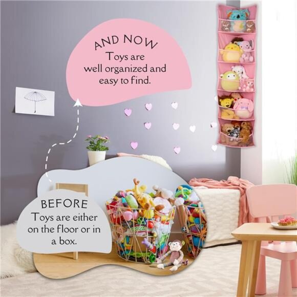 Corner Stuffed Animal Toy Storage Hanging Organizer | 5 Expandable Mesh Net - Picture 7 of 8